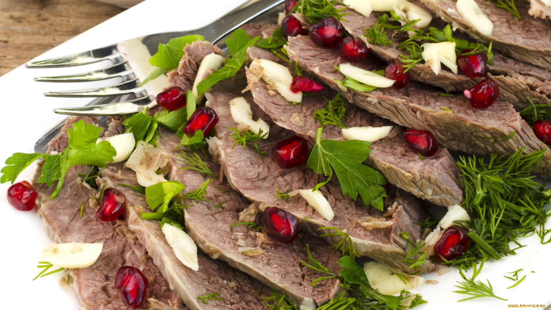 еда, мясные, блюда, гранат, ветчина