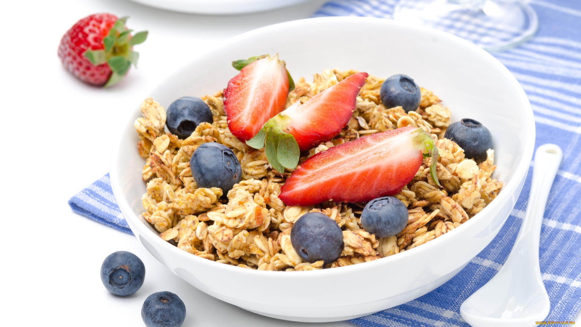 еда, разное, клубника, мюсли, завтрак, голубика