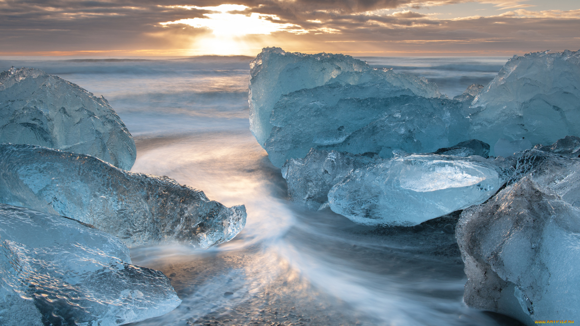 iceland, природа, айсберги, ледники, исландия, закат, льдины, море