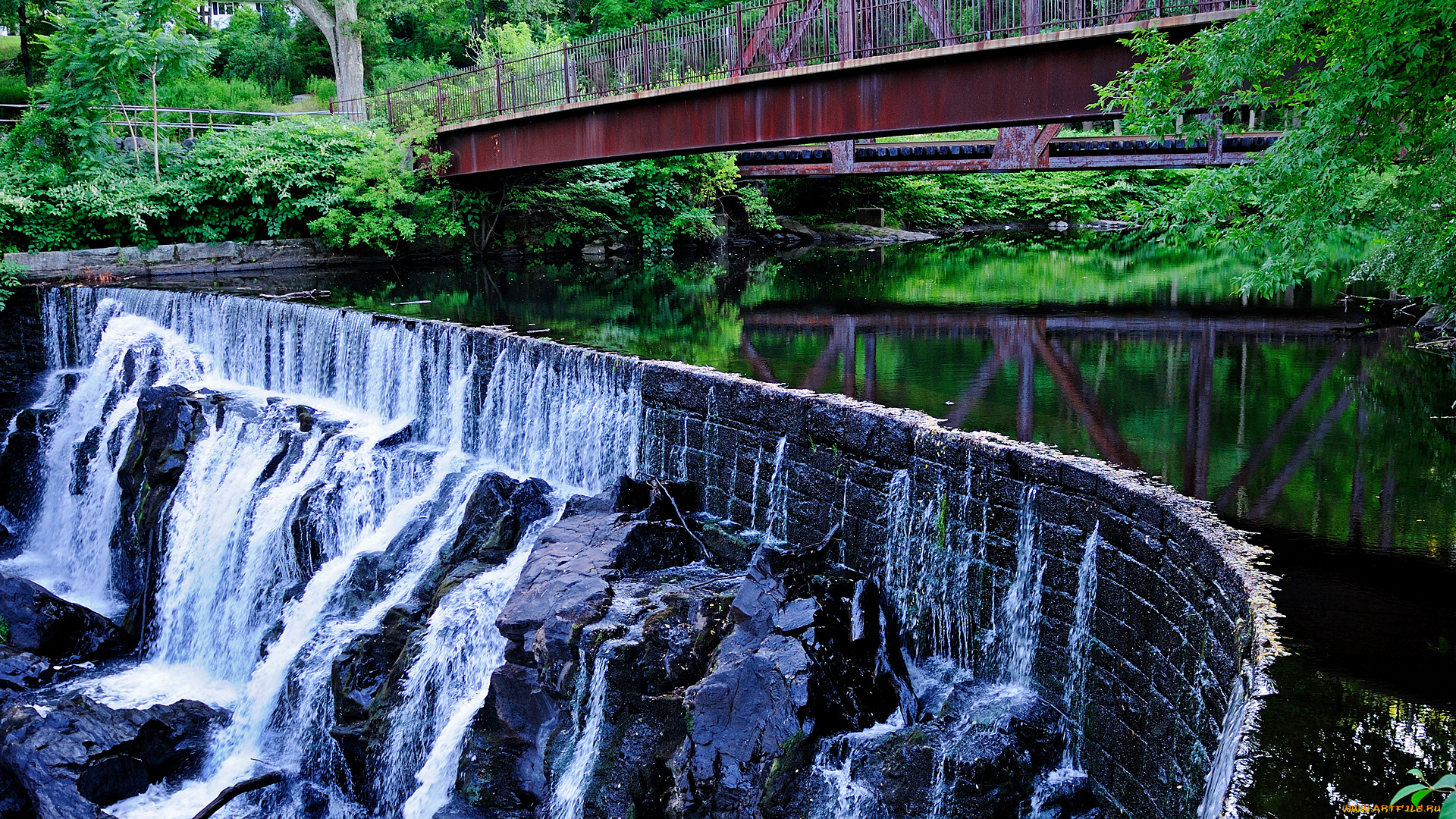 водопад, природа, водопады, река, мост, пейзаж