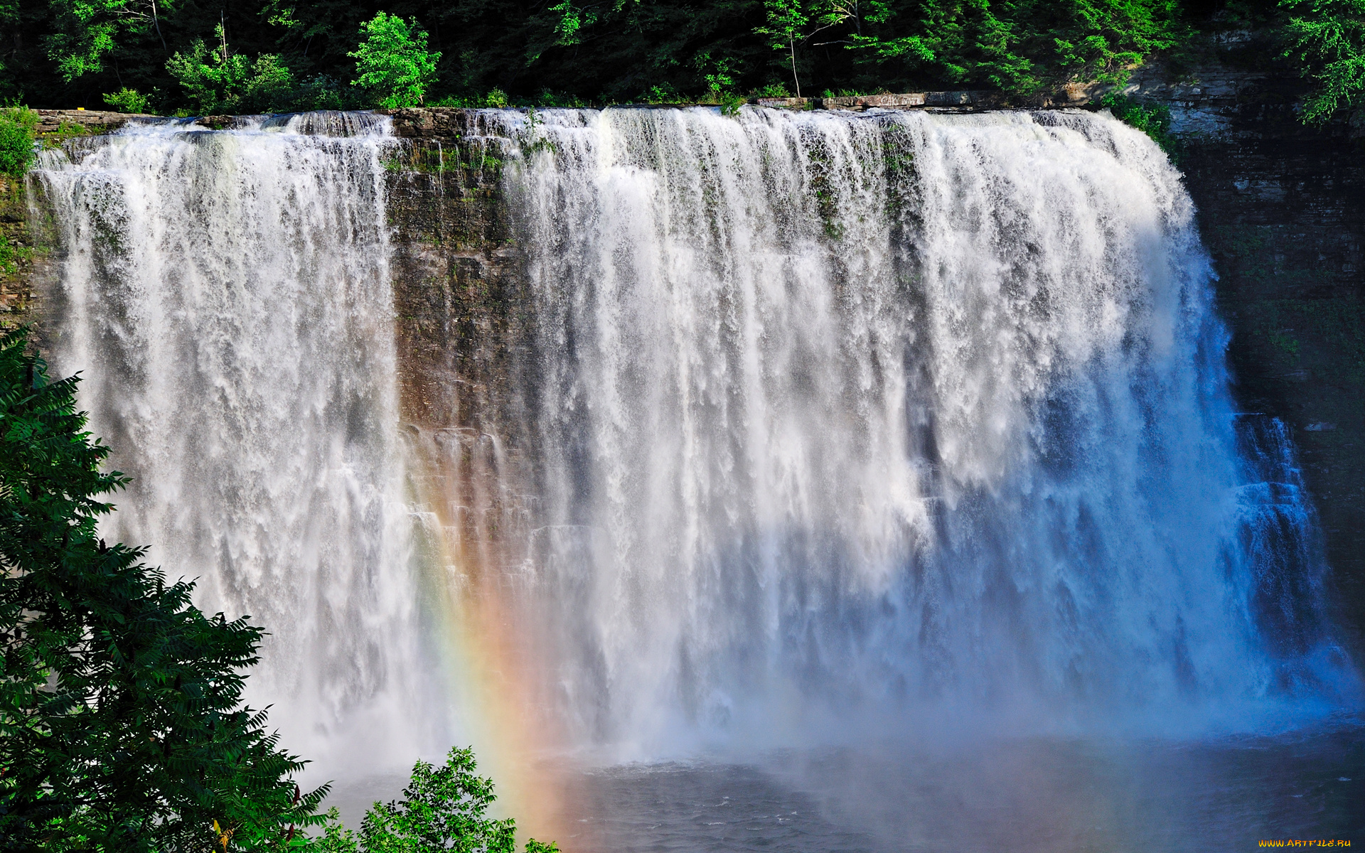 водопад, природа, водопады, скалы, деревья, пейзаж