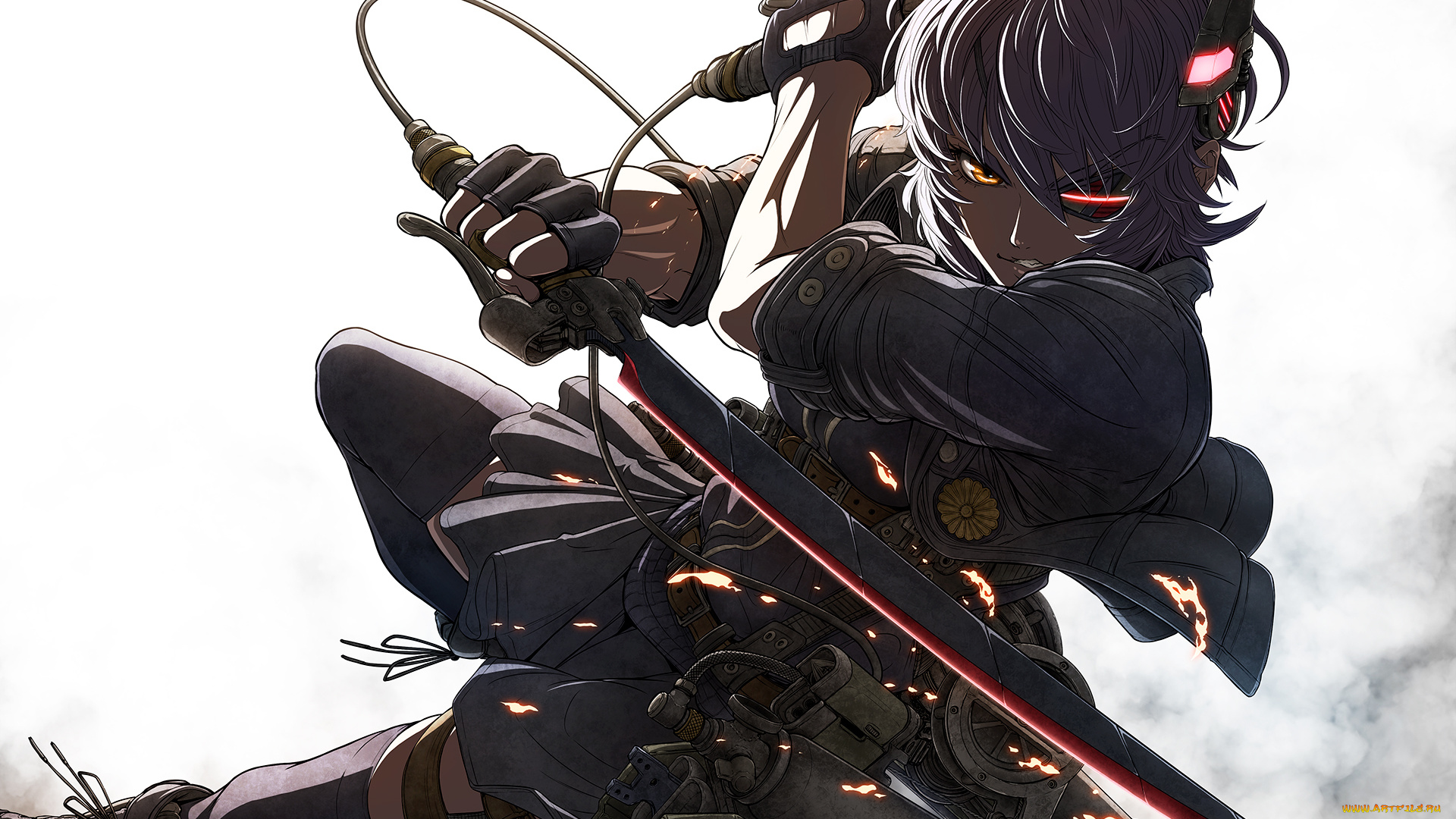 аниме, -weapon, , blood, &, technology, оружие, улыбка, взгляд, tenryuu, light, cruiser, девушка, imizu, art, kantai, collection, жест