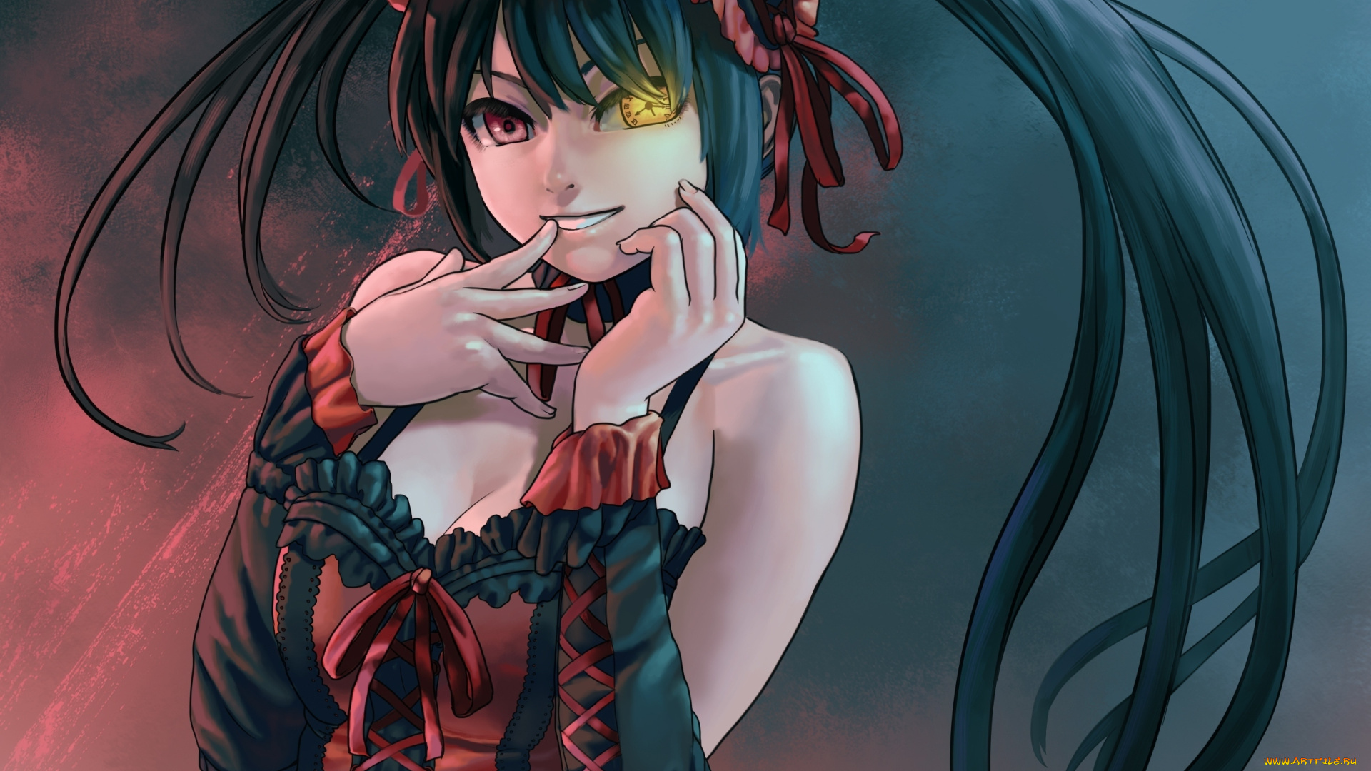 аниме, date, a, live, date, a, live, пентаграмма, жест, улыбка, взгляд, девушка, tokisaki, kurumi, lasterk, art