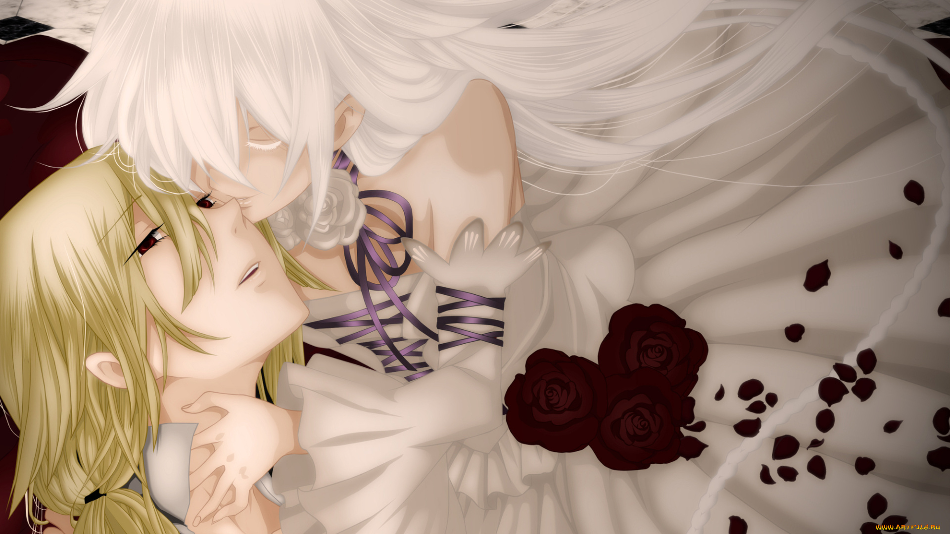 аниме, pandora, hearts, розы, сердца, пандоры, парень, девушка, джек, безариус, воля, бездны, алиса, alice, pandora, hearts, лепестки, цветы