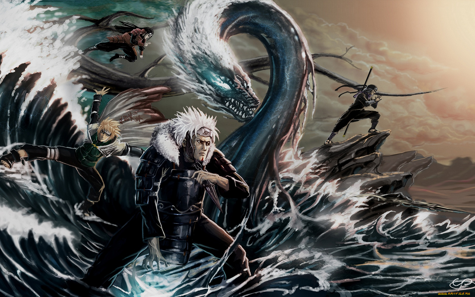 аниме, naruto, вода, арт, хокаге, техника