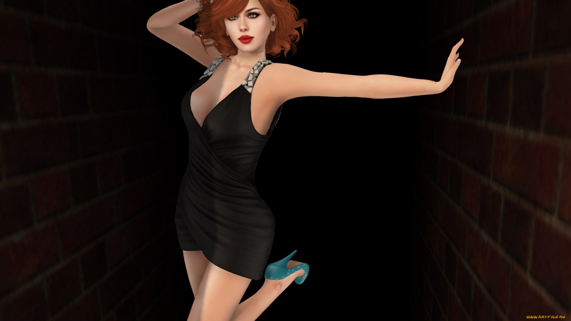 3д, графика, люди, , people, рыжая, фон, взгляд, девушка