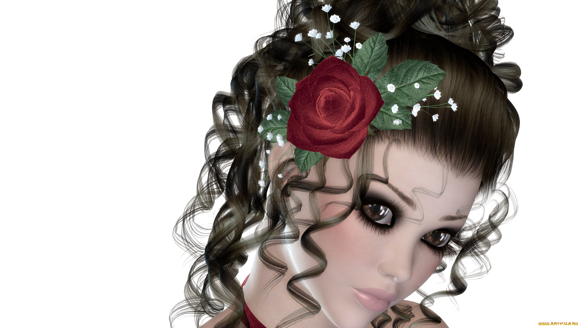 3д, графика, портрет, , portraits, девушка, цветок, взгляд