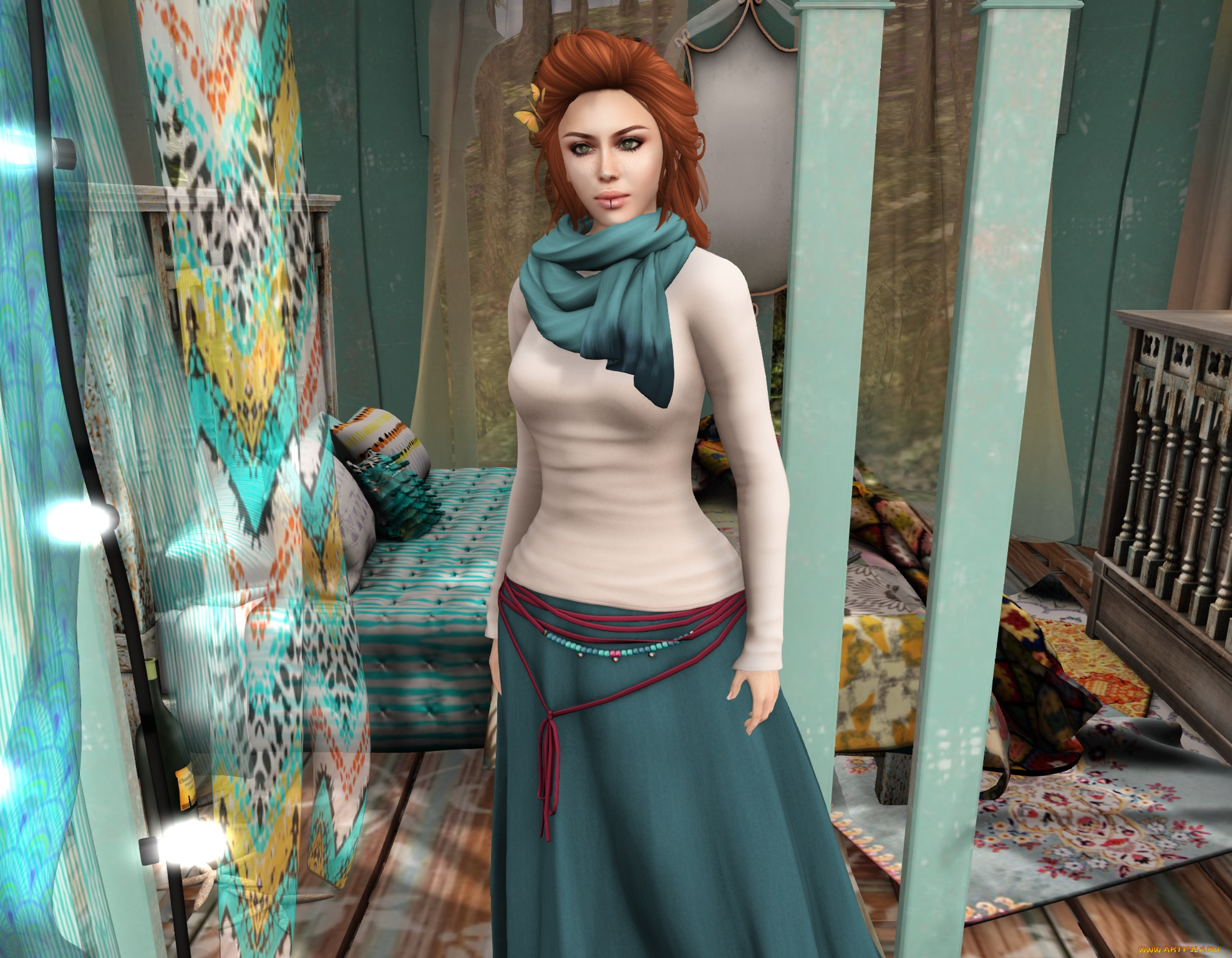 3д, графика, люди, , people, рыжая, девушка, взгляд, фон