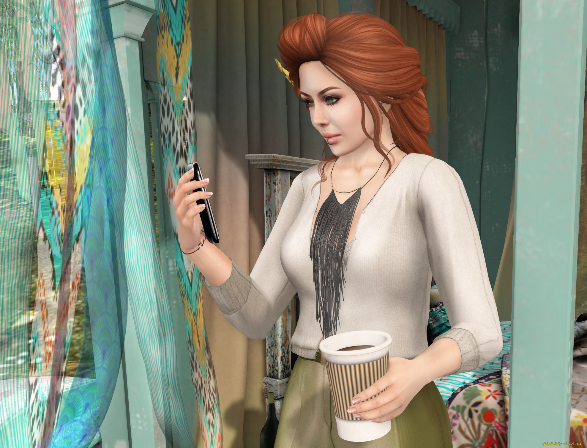 3д, графика, люди, , people, девушка, взгляд, фон, рыжая