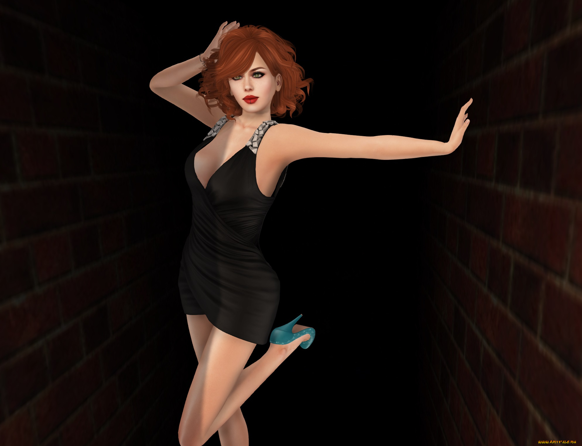 3д, графика, люди, , people, рыжая, фон, взгляд, девушка