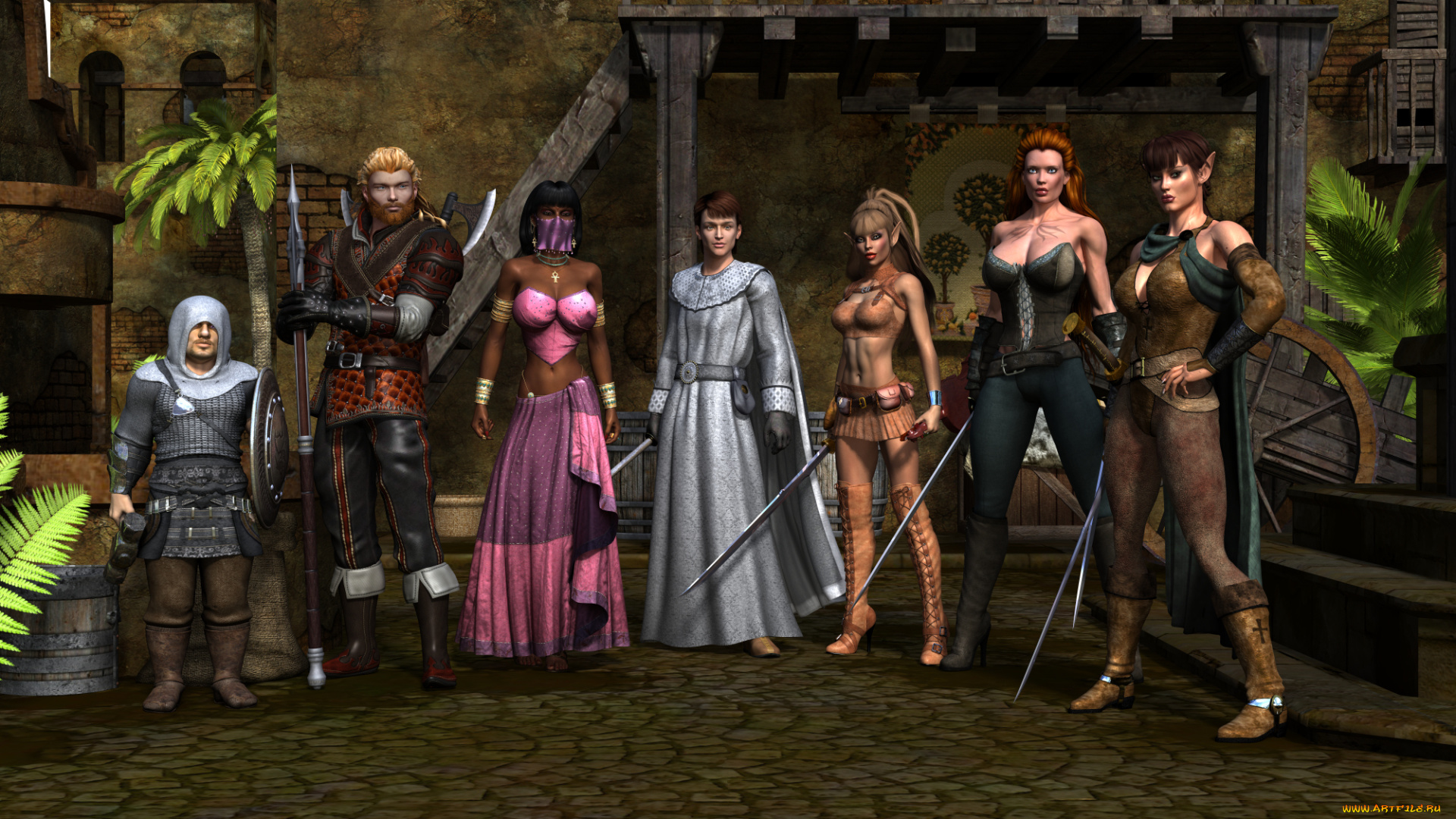 3д, графика, эльфы, , elves, девушки, фон, взгляд