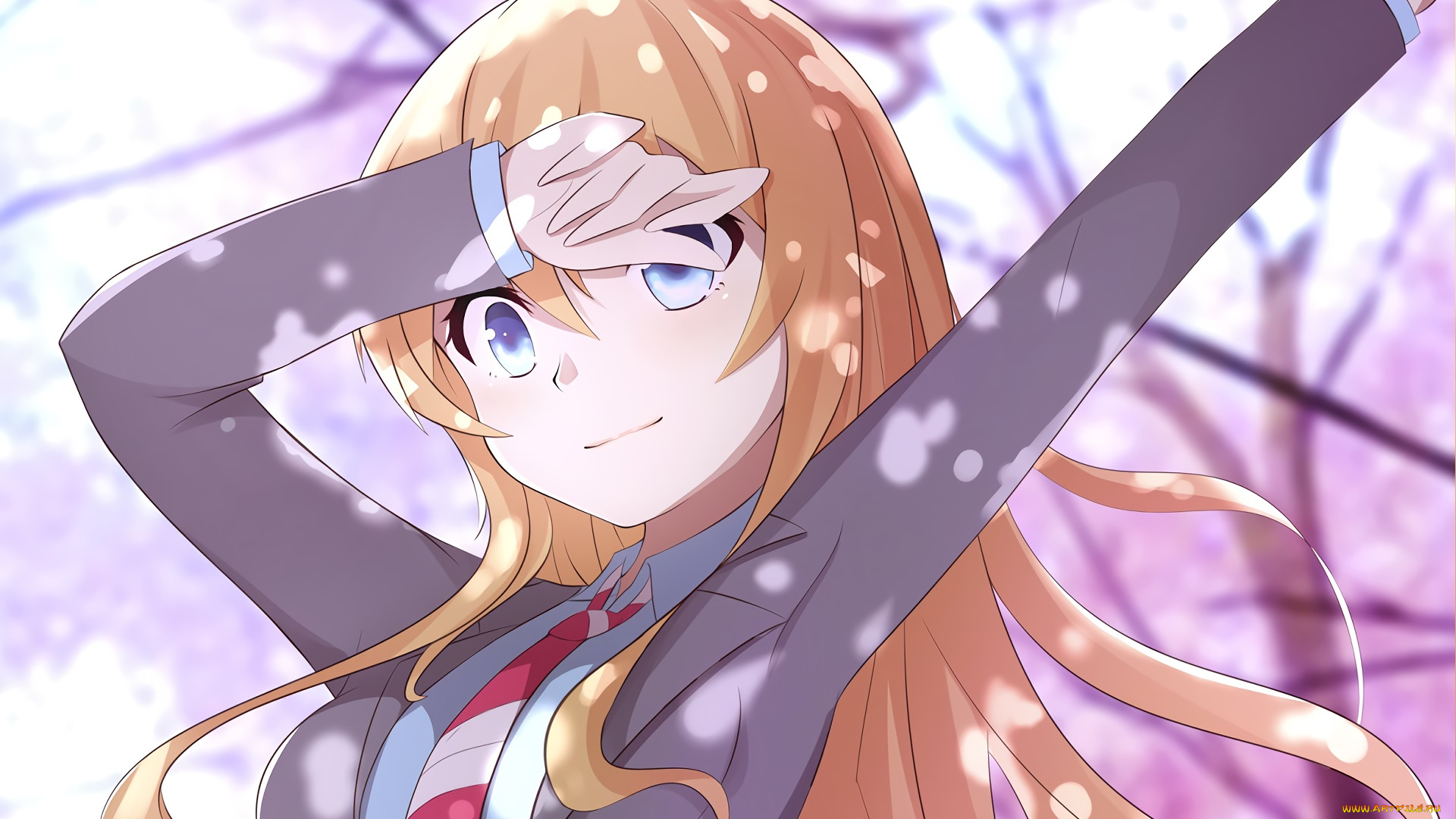 аниме, shigatsu, wa, kimi, no, uso, взгляд, девушка, фон