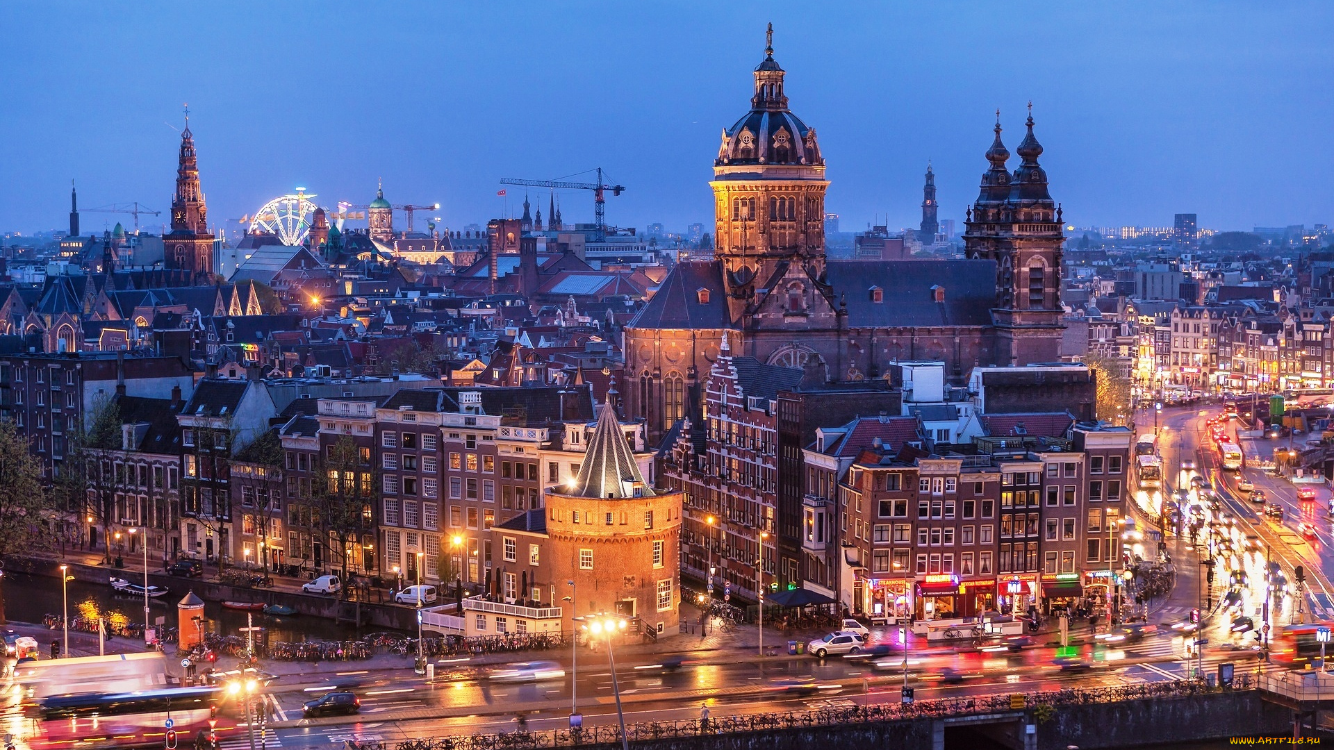 города, амстердам, , нидерланды, дома, огни, канал, вечер, здания, город