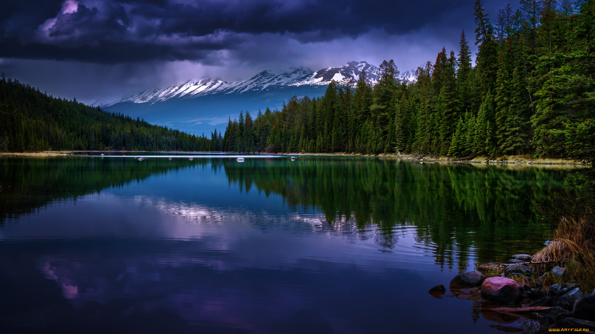 природа, пейзажи, озеро, долина, пяти, озер, канада, отражение, горы, альберта