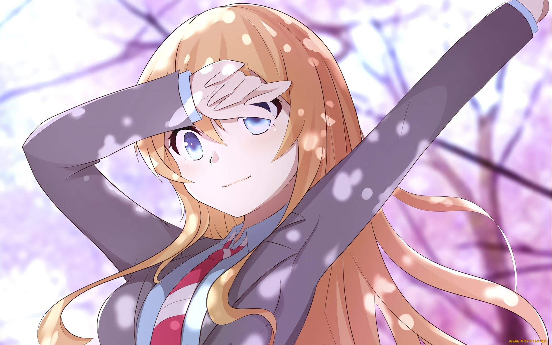 аниме, shigatsu, wa, kimi, no, uso, взгляд, девушка, фон