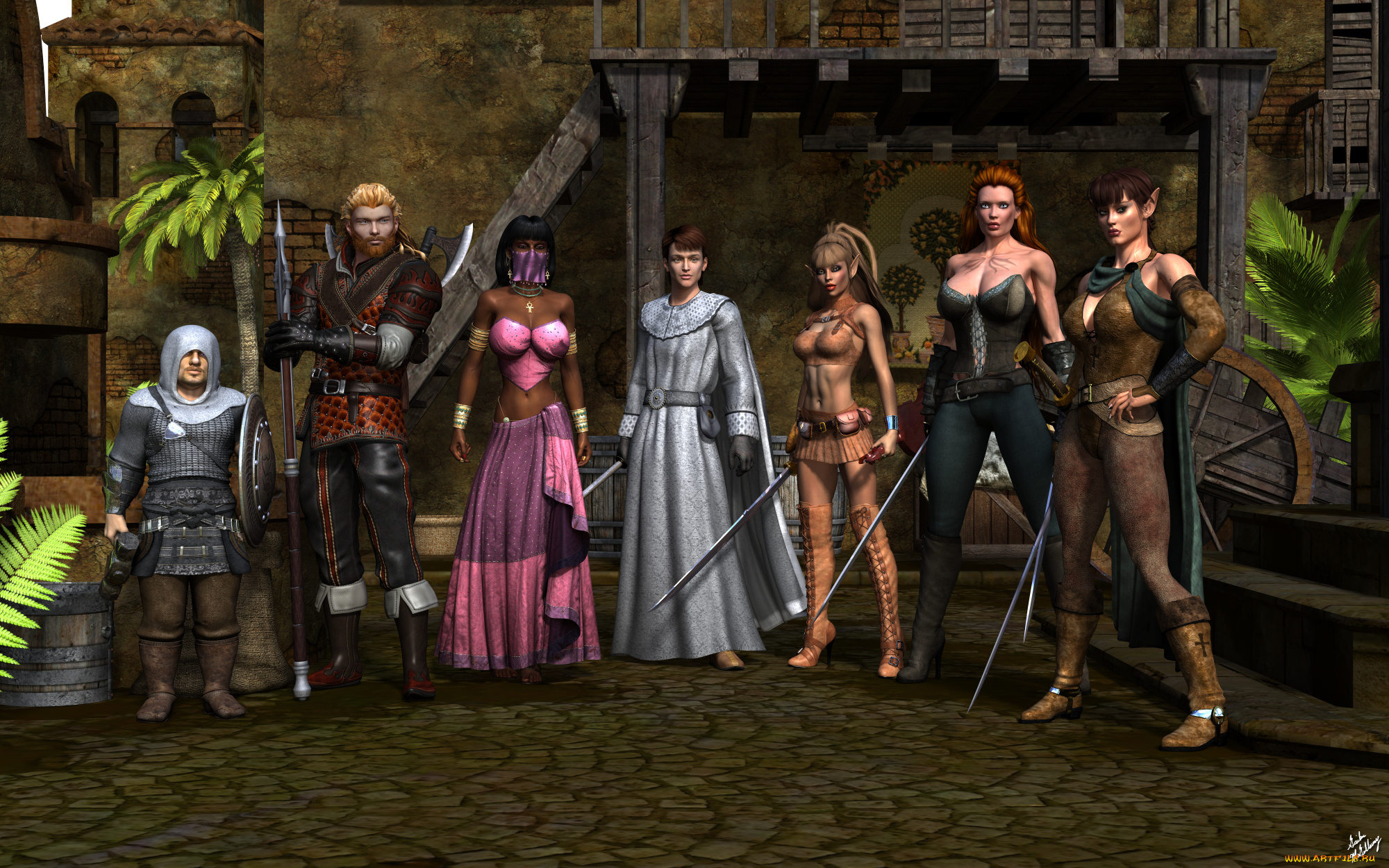 3д, графика, эльфы, , elves, девушки, фон, взгляд