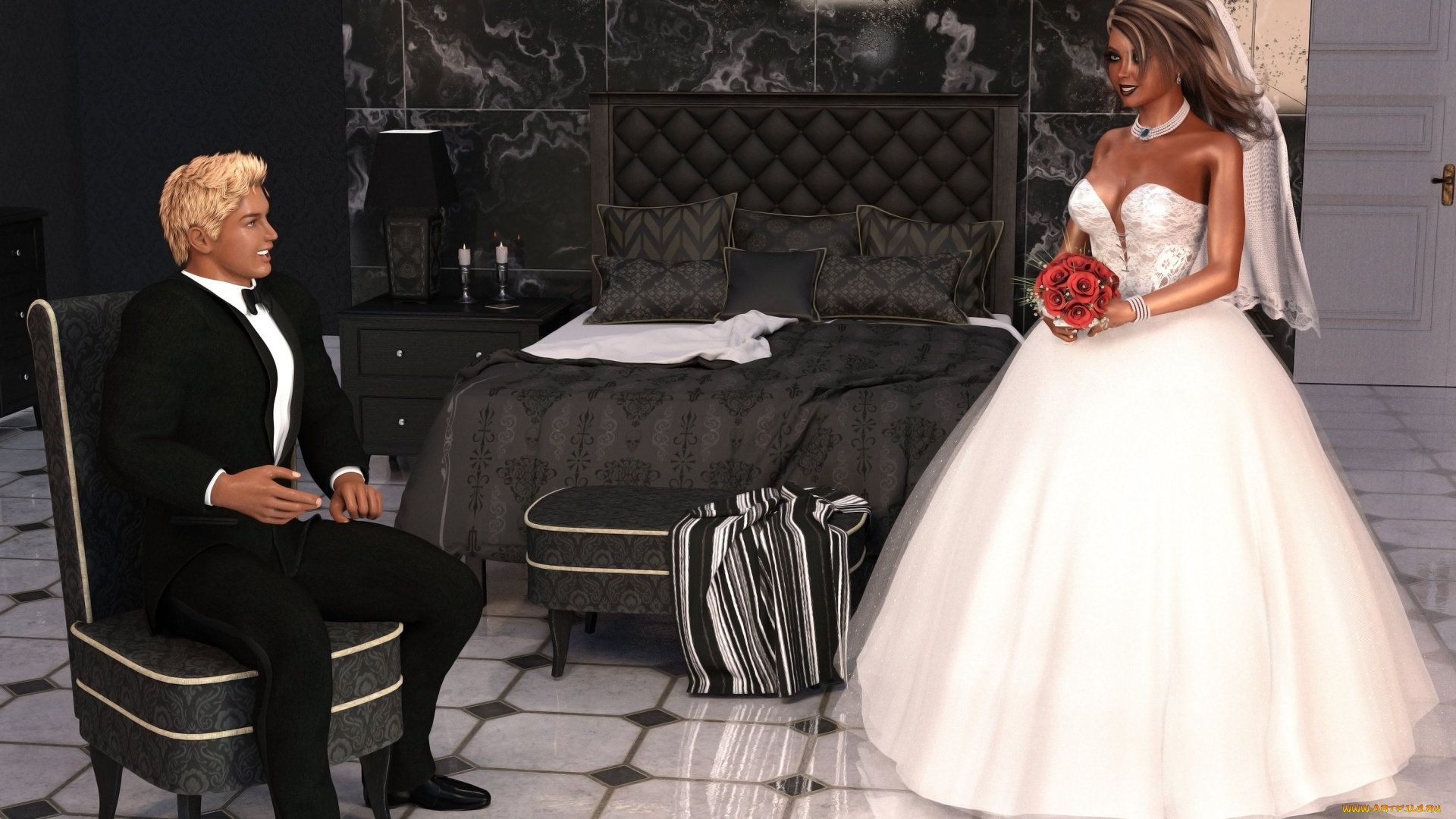 3д, графика, романтика, , romantics, взгляд, девушка, фон, мужчина