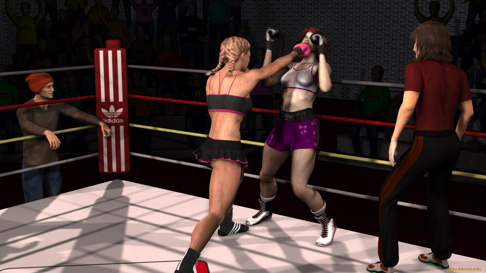3д, графика, спорт, , sport, девушки, бокс, ринг, фон, взгляд