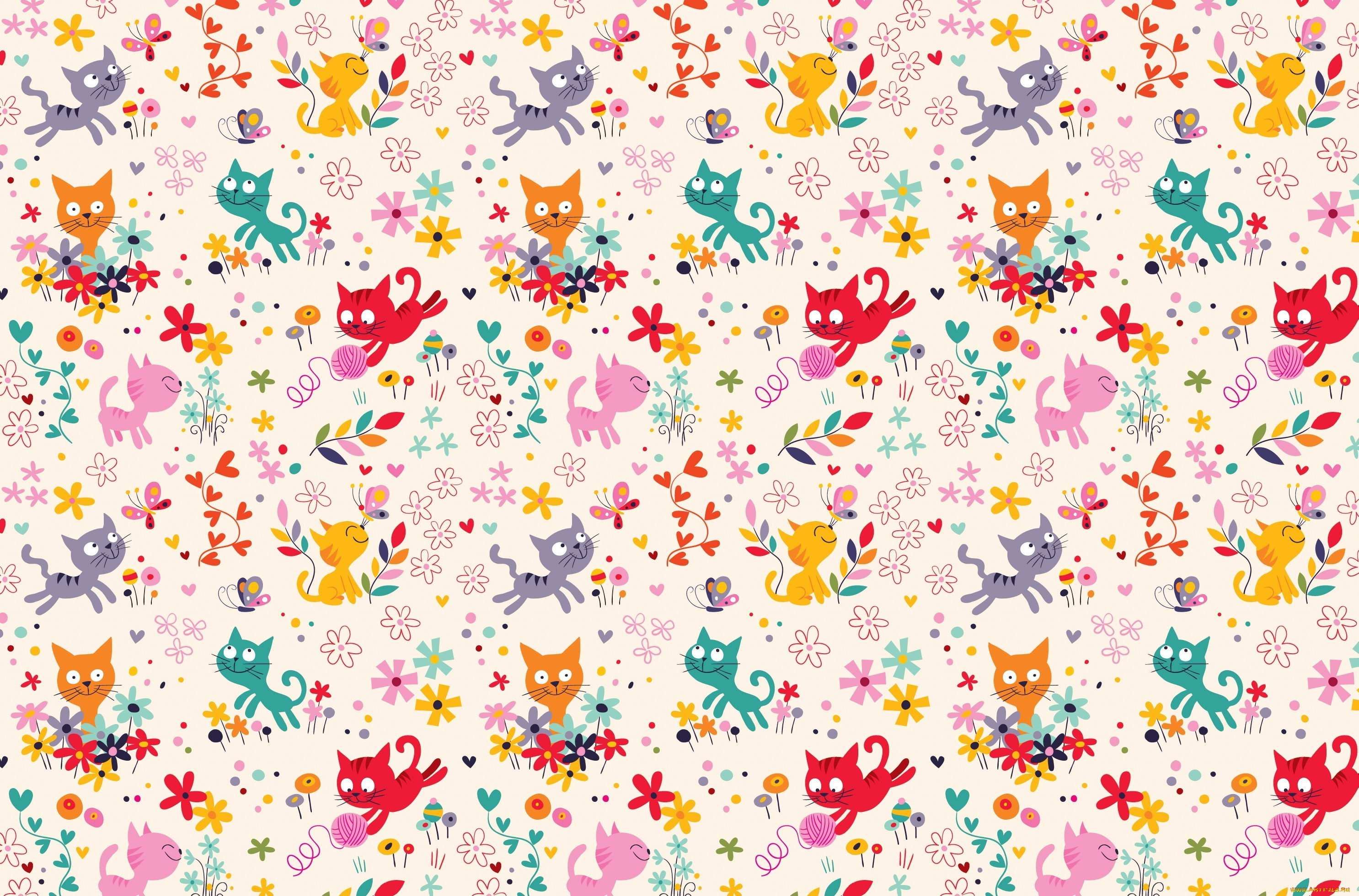 векторная, графика, животные, , animals, клубок, арт, игра, вектор, детская, котёнок, цветочки