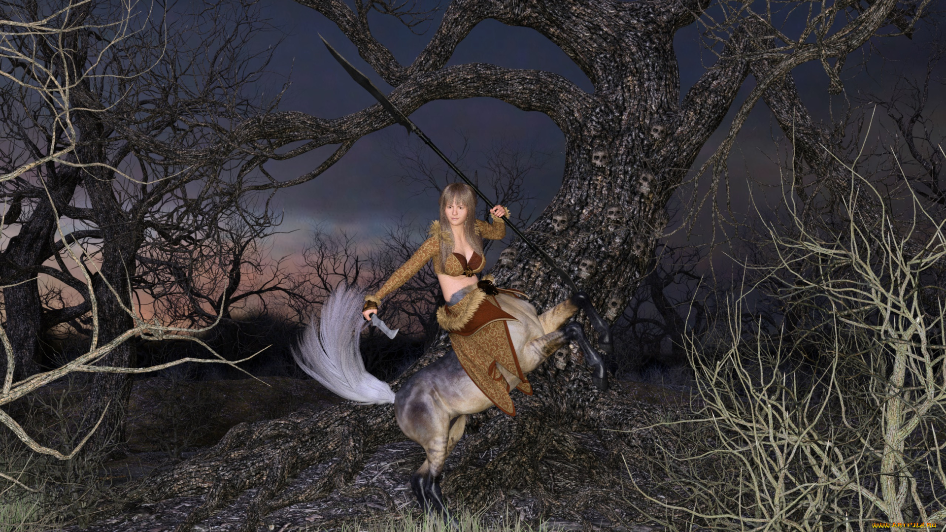 3д, графика, существа, , creatures, кентавр, фон, взгляд, девушка