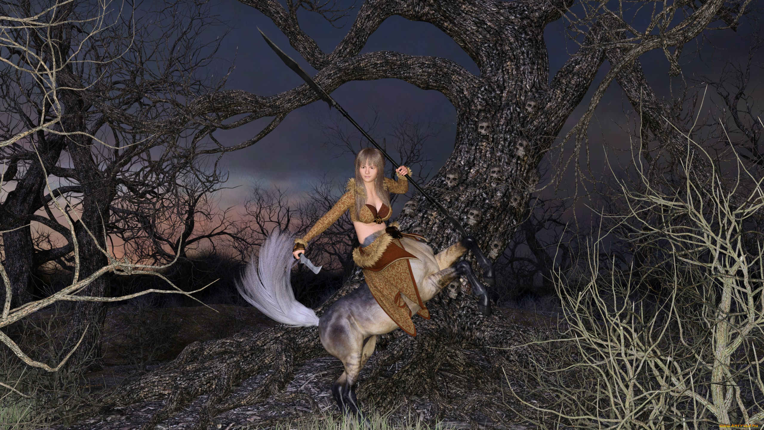 3д, графика, существа, , creatures, кентавр, фон, взгляд, девушка