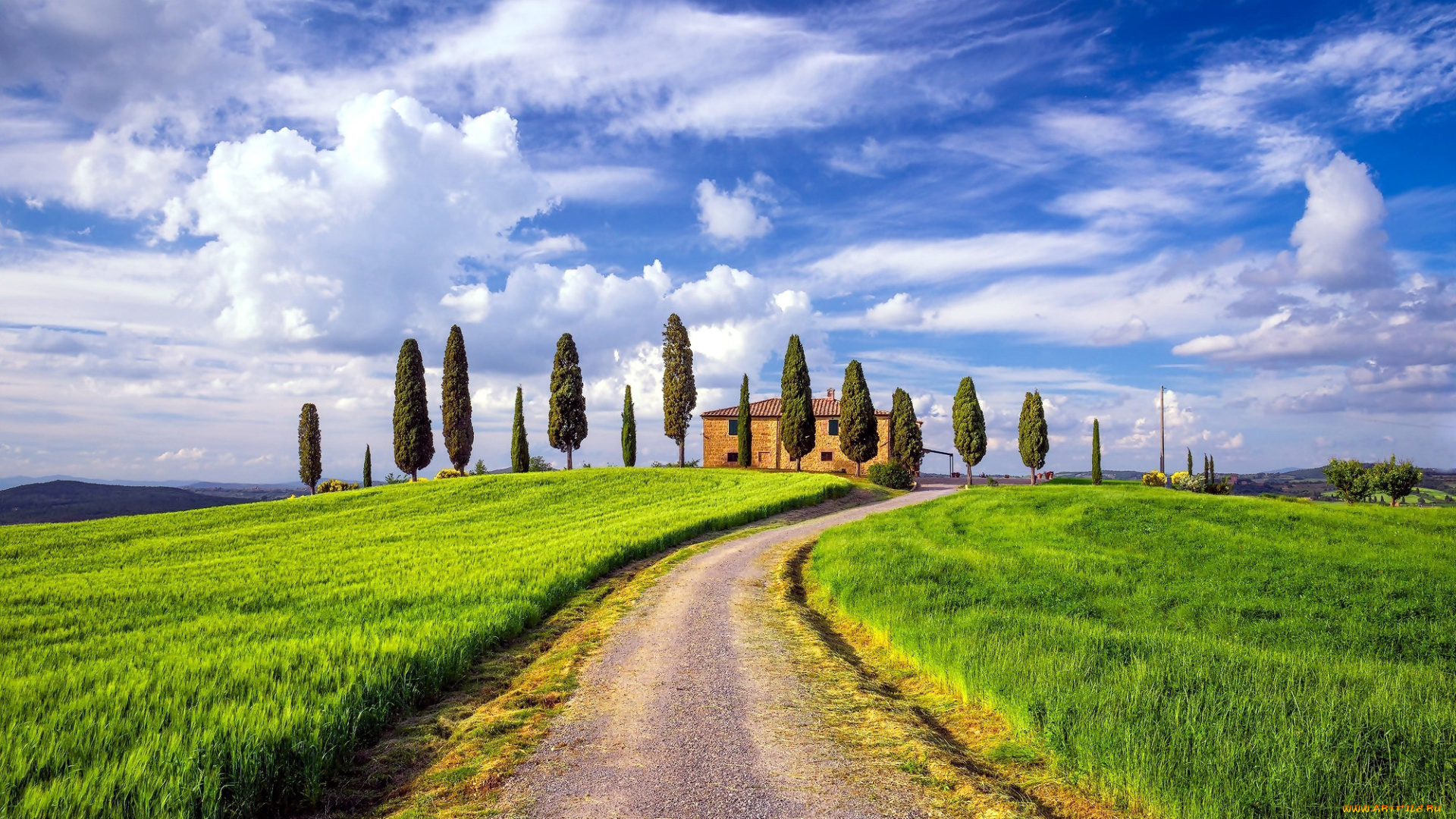 природа, дороги, поля, облака, дорога, проселочная