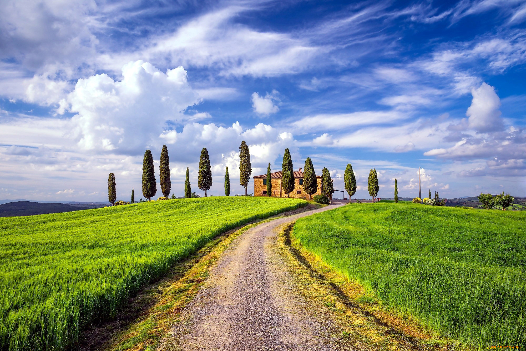 природа, дороги, поля, облака, дорога, проселочная