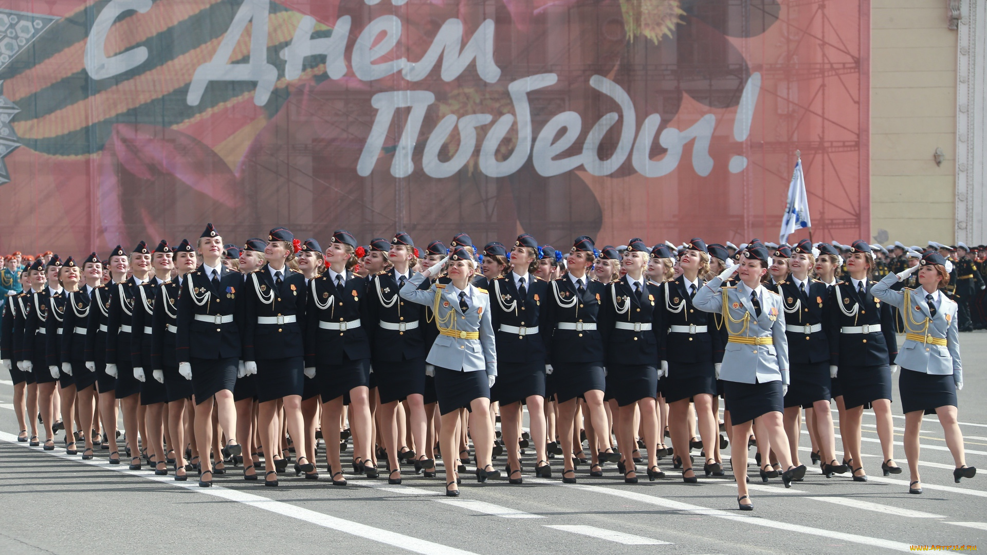праздничные, день, победы, парад, девушки, строй