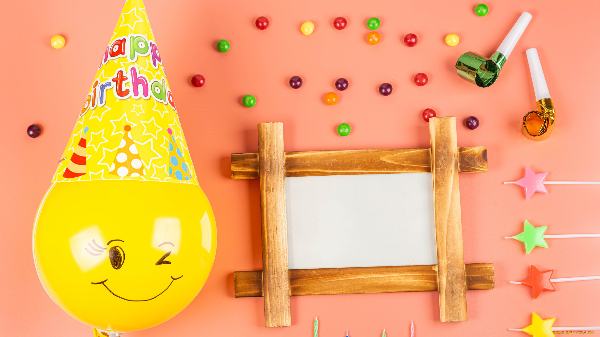 праздничные, день, рождения, шарик, колпак, дощечка