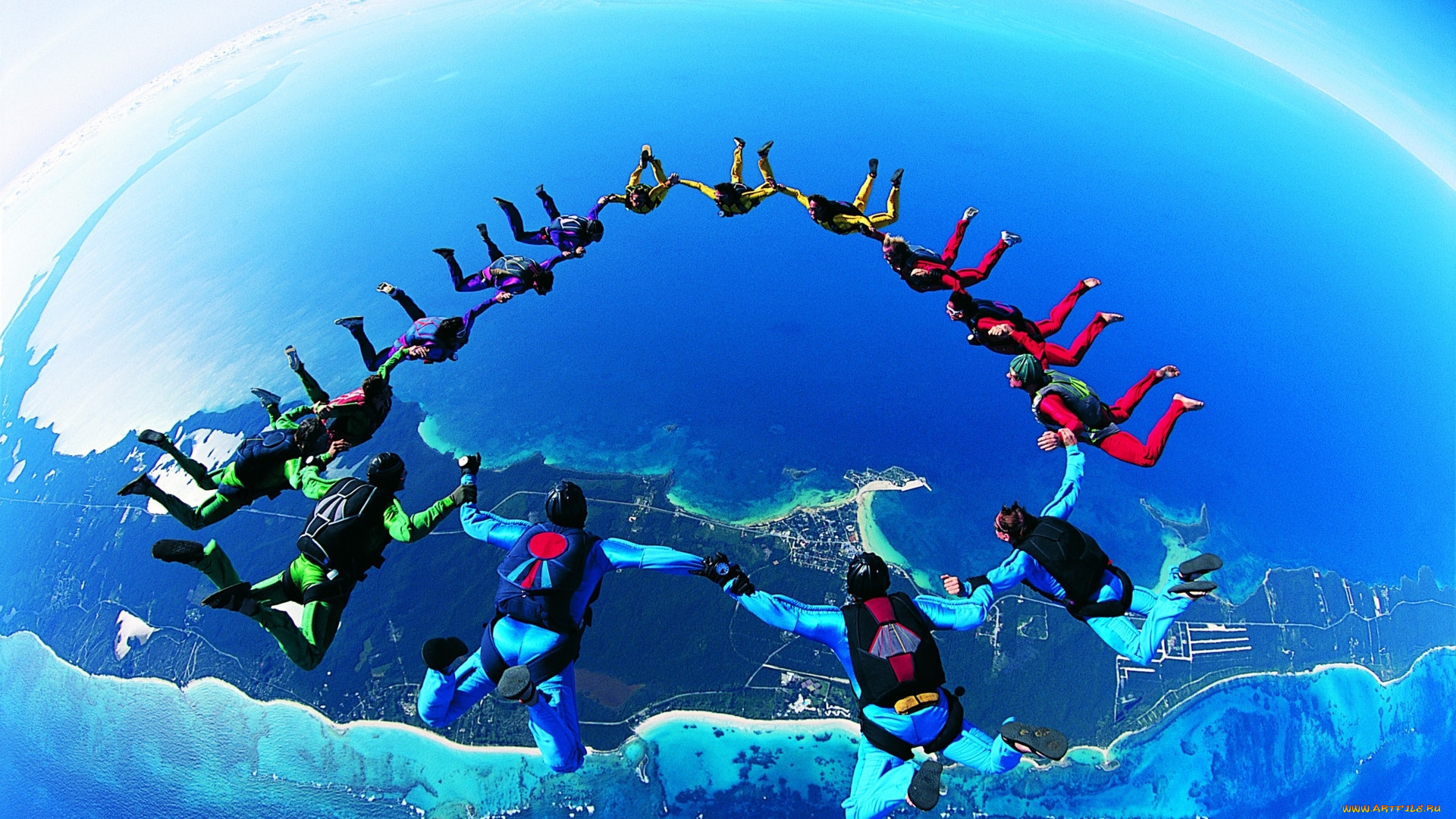 спорт, экстрим, скайдайвинг, группа, люди, затяжной, прыжок