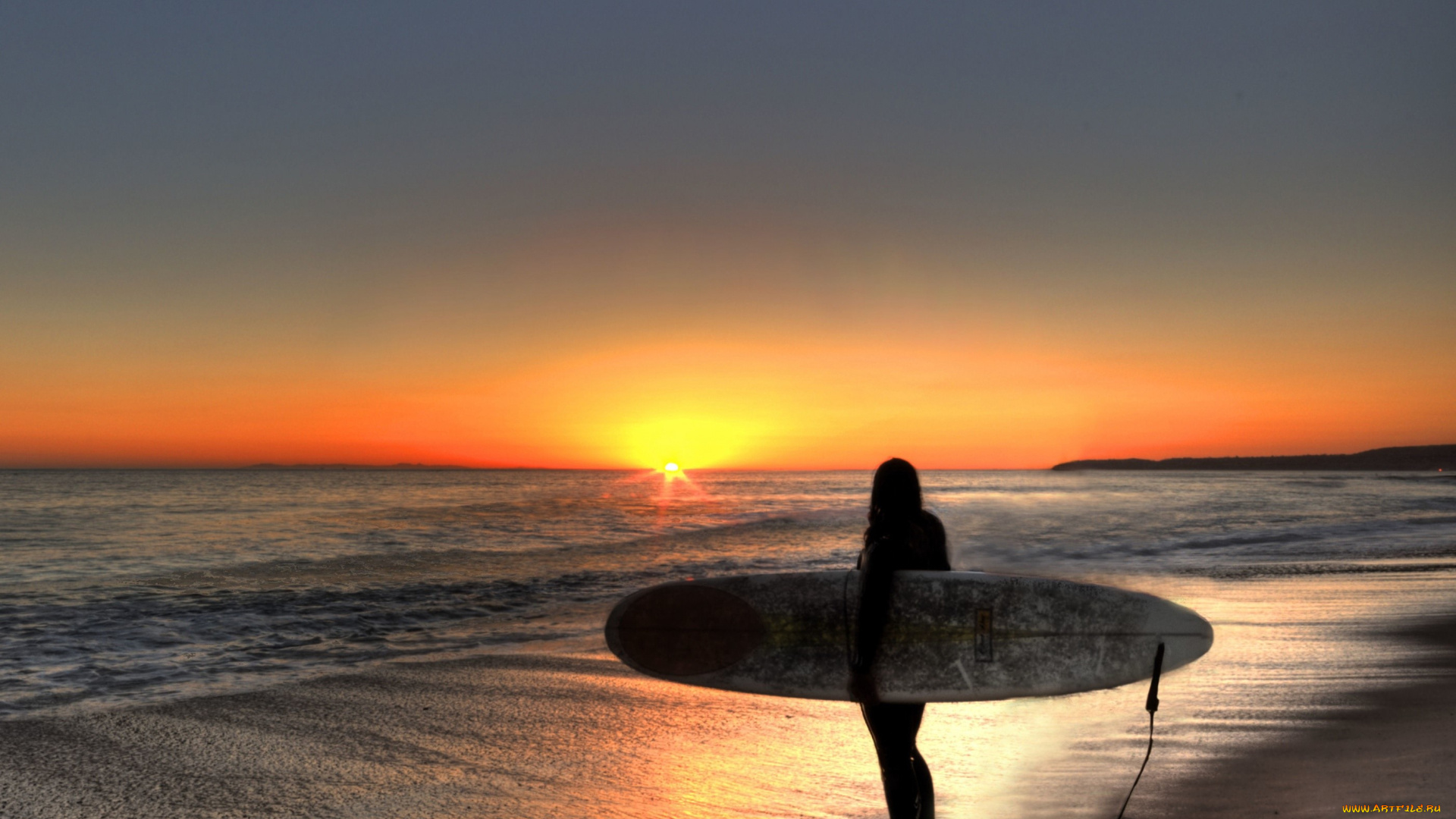 спорт, серфинг, девушка, серф, море, закат