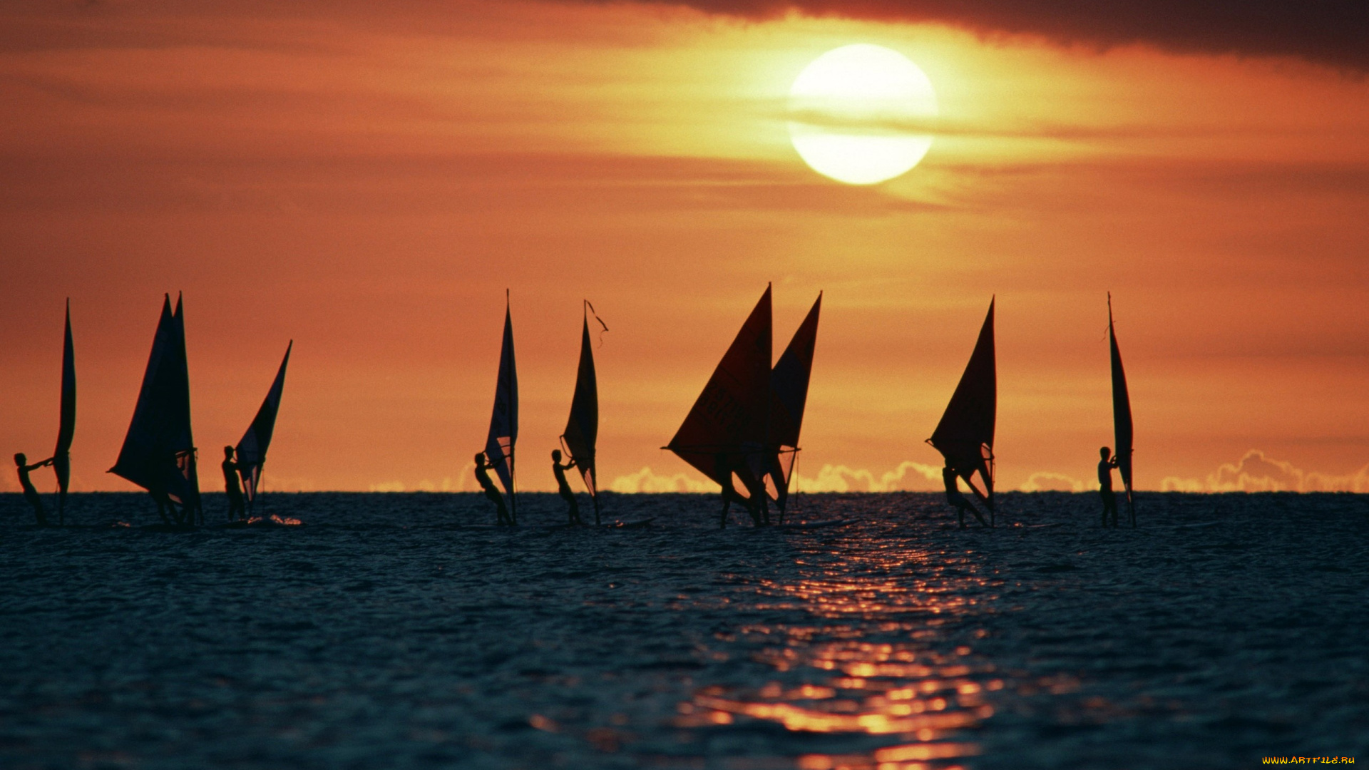 спорт, водный, спорт, регата, паруса, море, закат