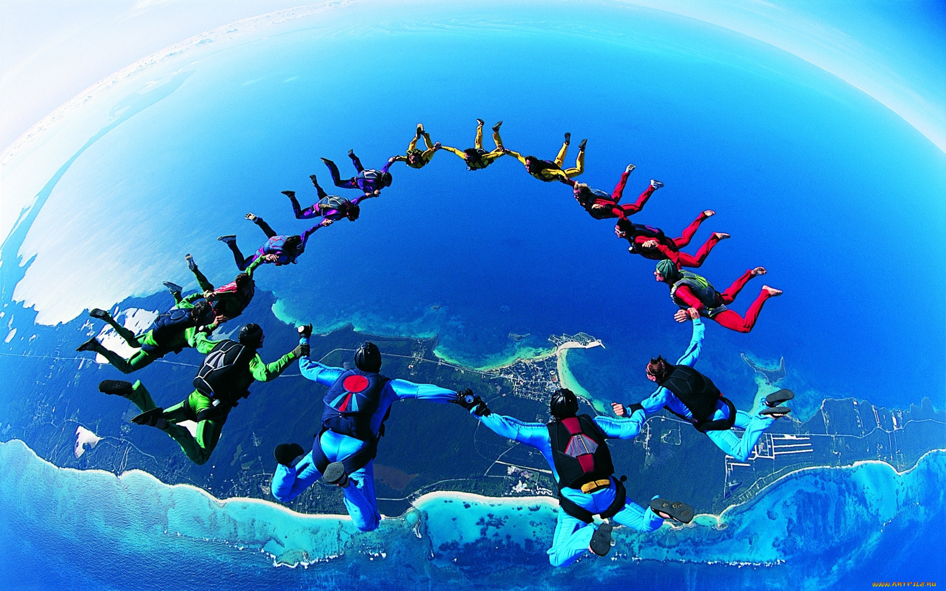 спорт, экстрим, скайдайвинг, группа, люди, затяжной, прыжок