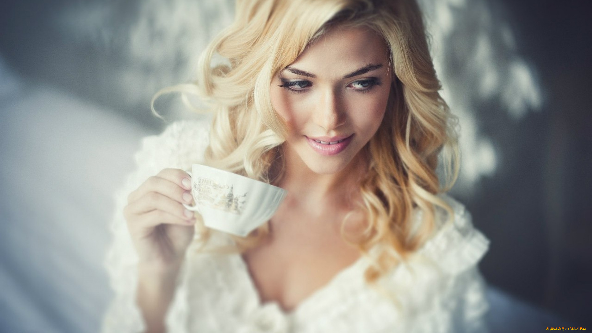 девушки, -, блондинки, , светловолосые, блондинка, взгляд, чашка