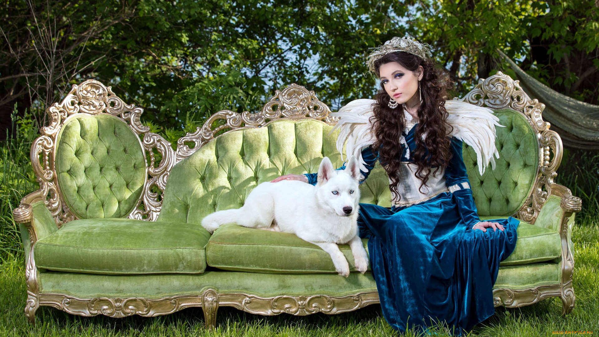 девушки, -, креатив, , косплей, брюнетка, локоны, собака, косплей