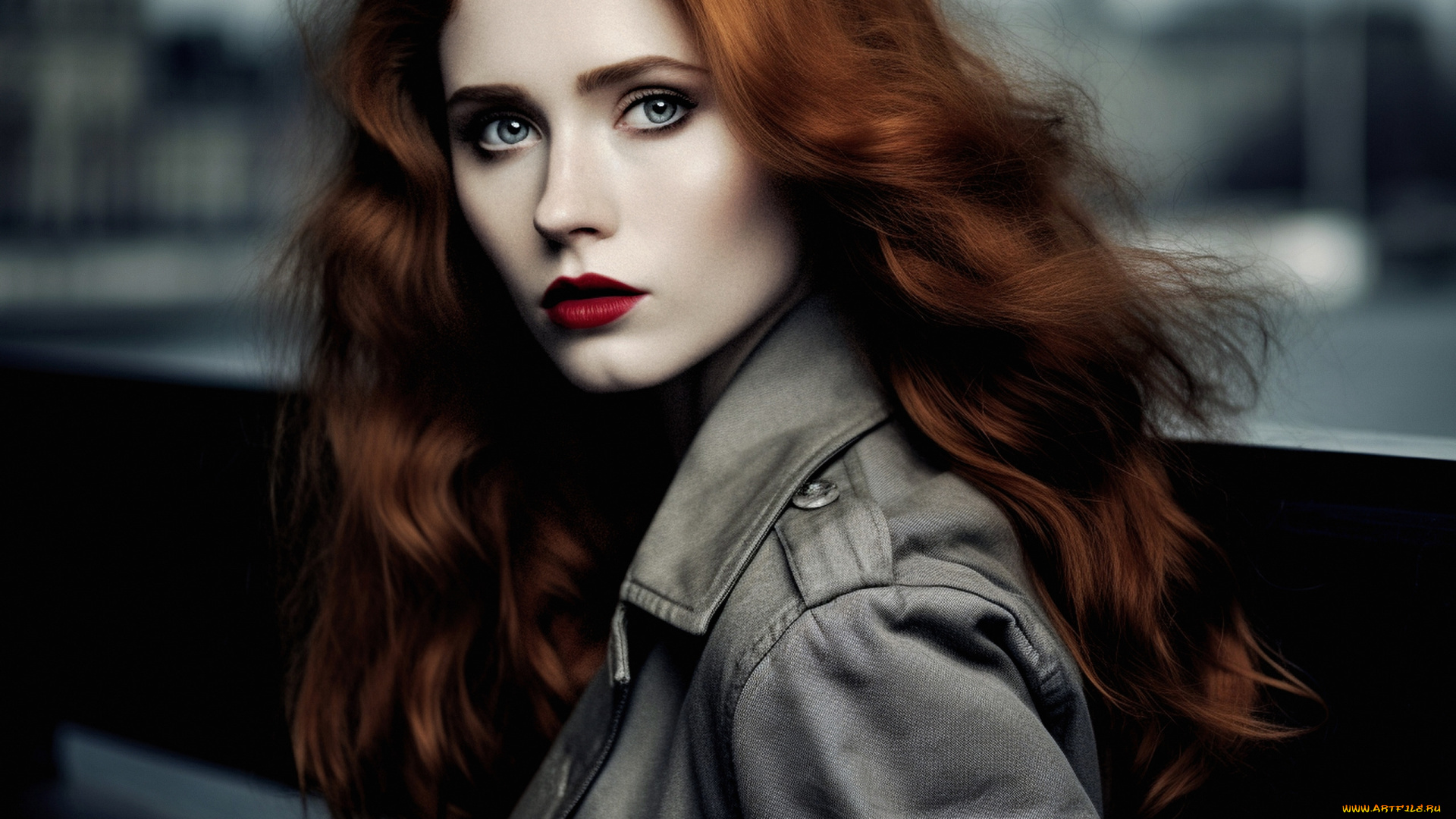 девушки, -, лица, , портреты, рыжие, волосы, алая, помада