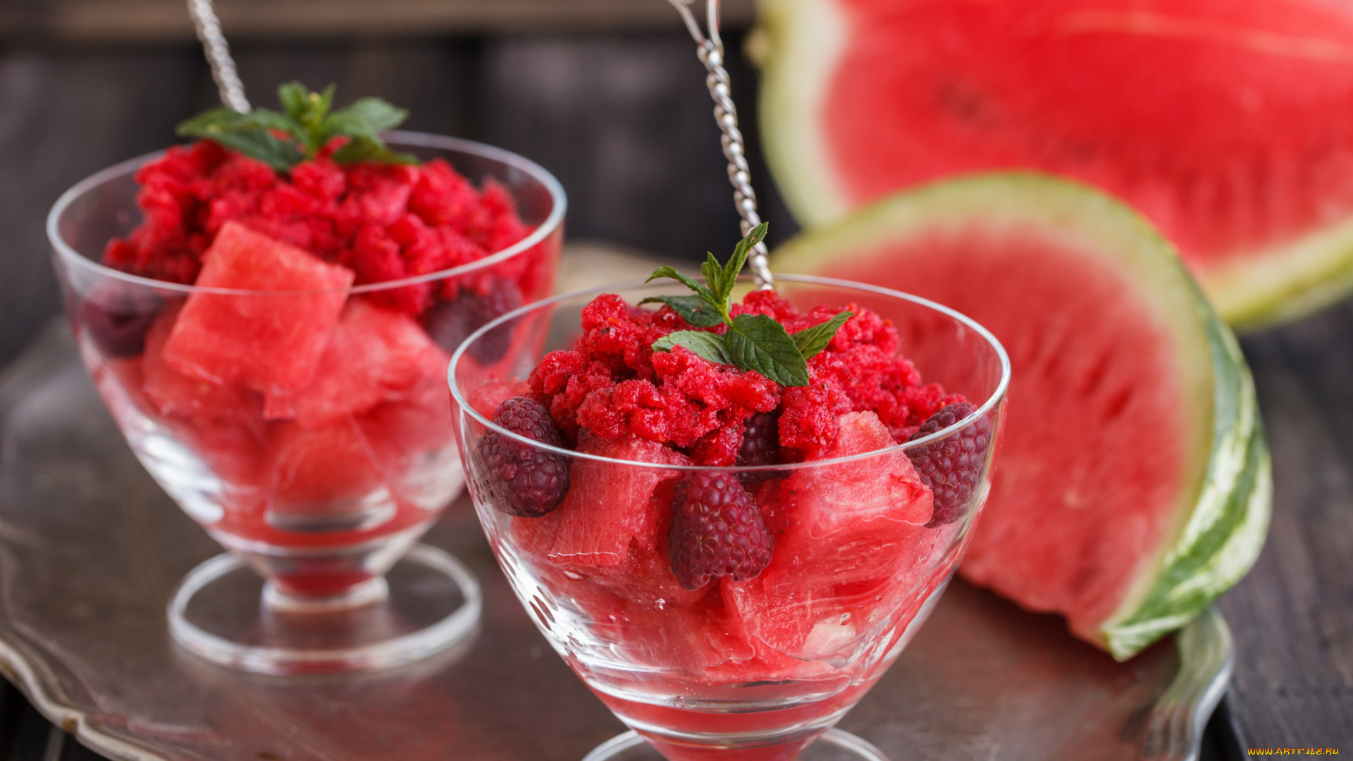 еда, мороженое, , десерты, креманки, десерт, арбуз, малина, мята