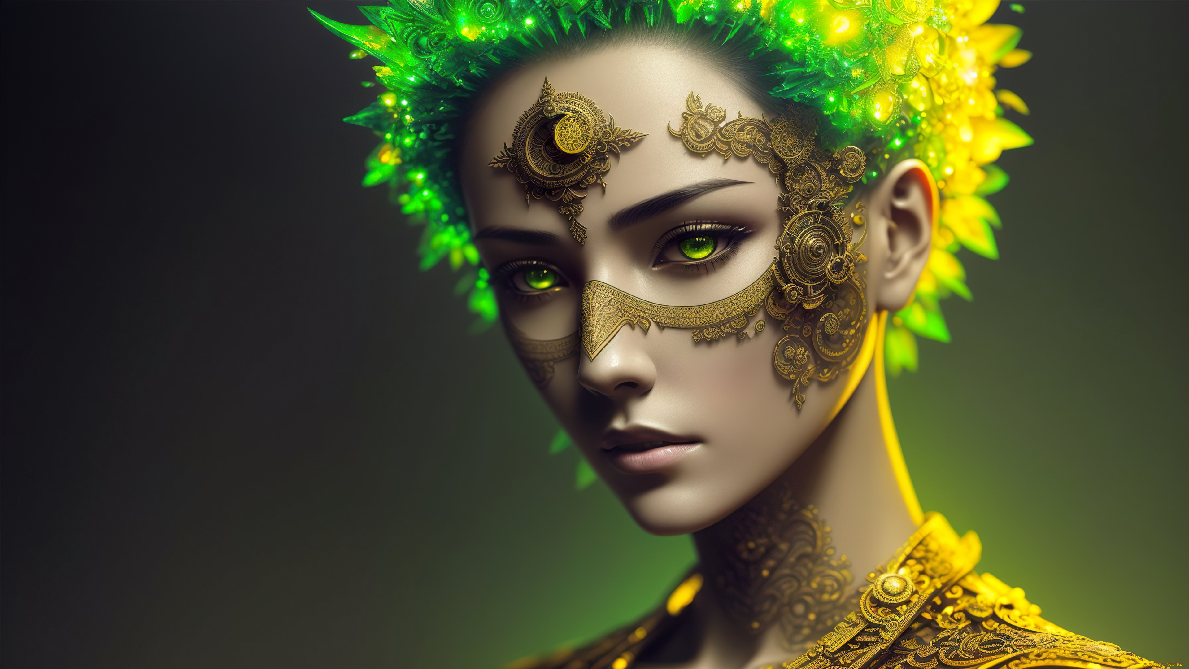 девушка, -, girl, фэнтези, девушки, abstract, girl, fantasy, art, digital, fractal, green, eye, stable, diffusion, neuronet, ai