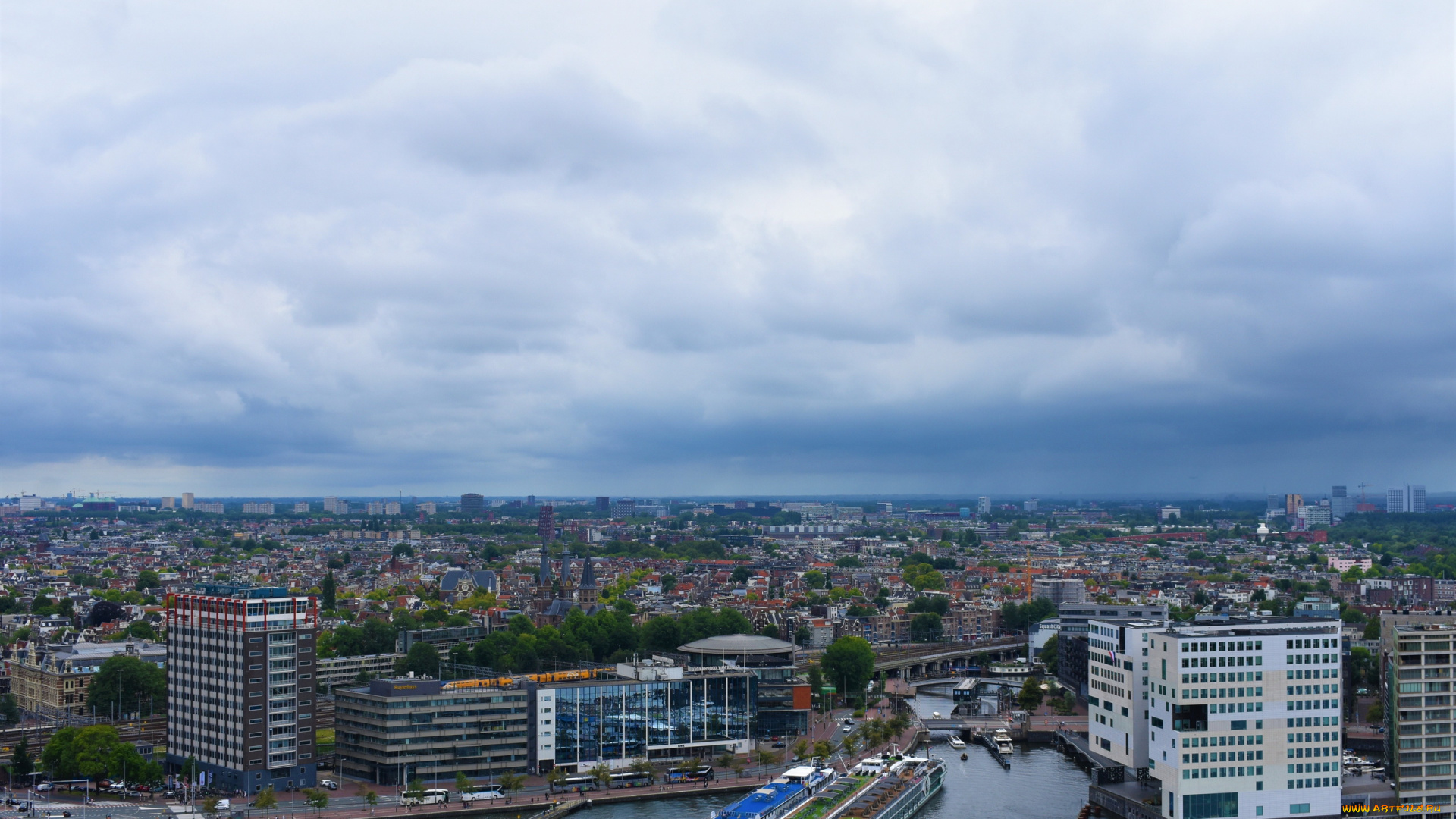 города, амстердам, , нидерланды, панорама