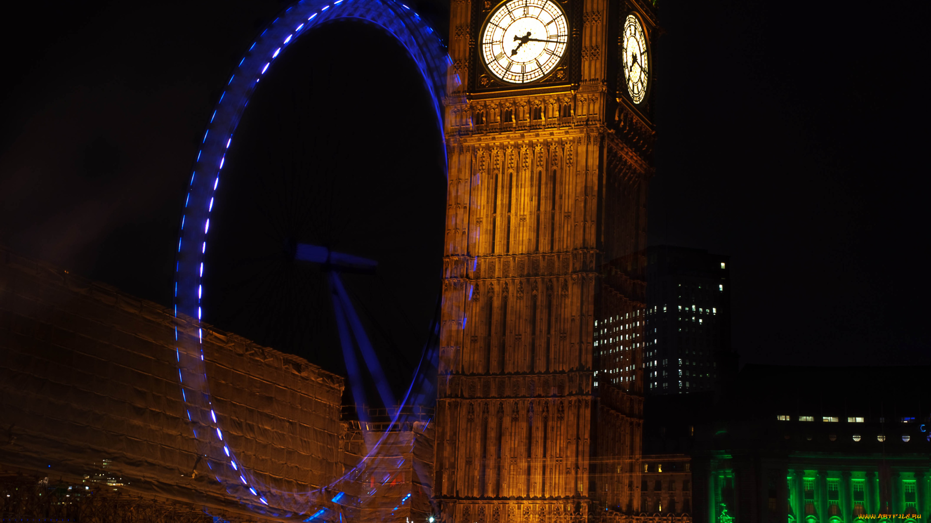 лондон, города, великобритания, биг, бен, колесо, обозрения