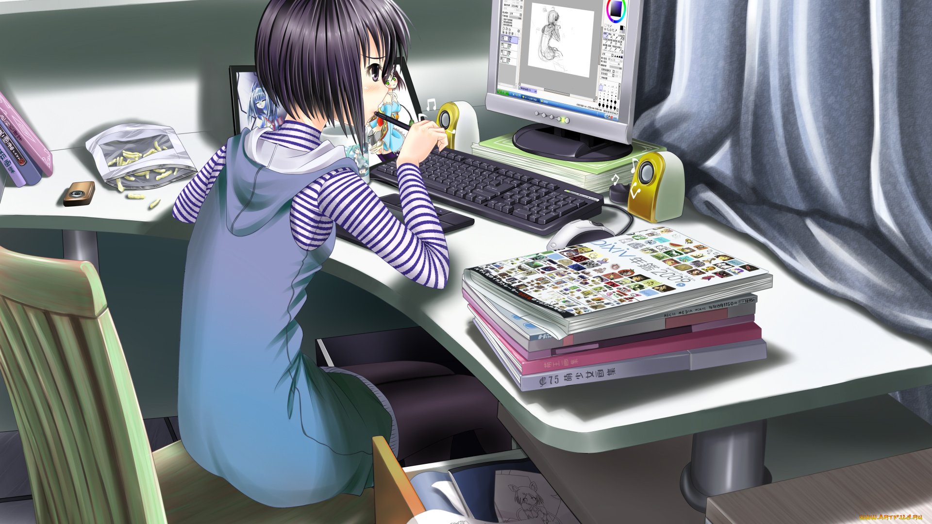 аниме, headphones, instrumental, девушка