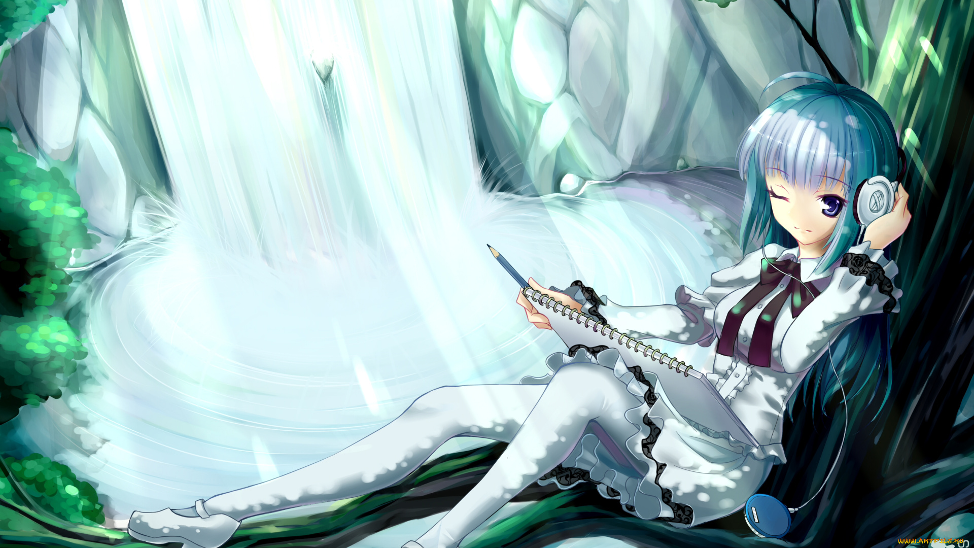 аниме, headphones, instrumental, наушники, девушка, плеер