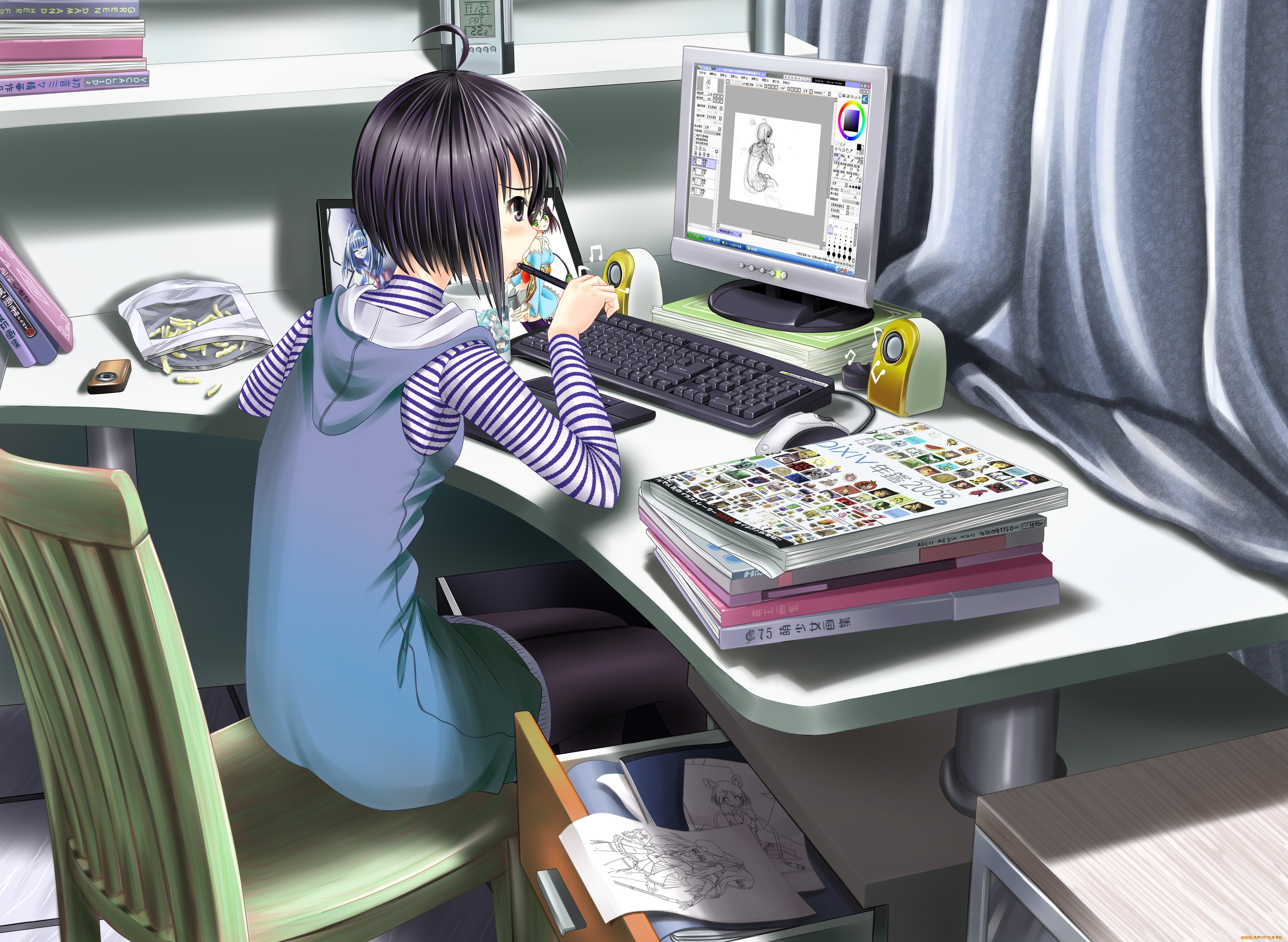 аниме, headphones, instrumental, девушка