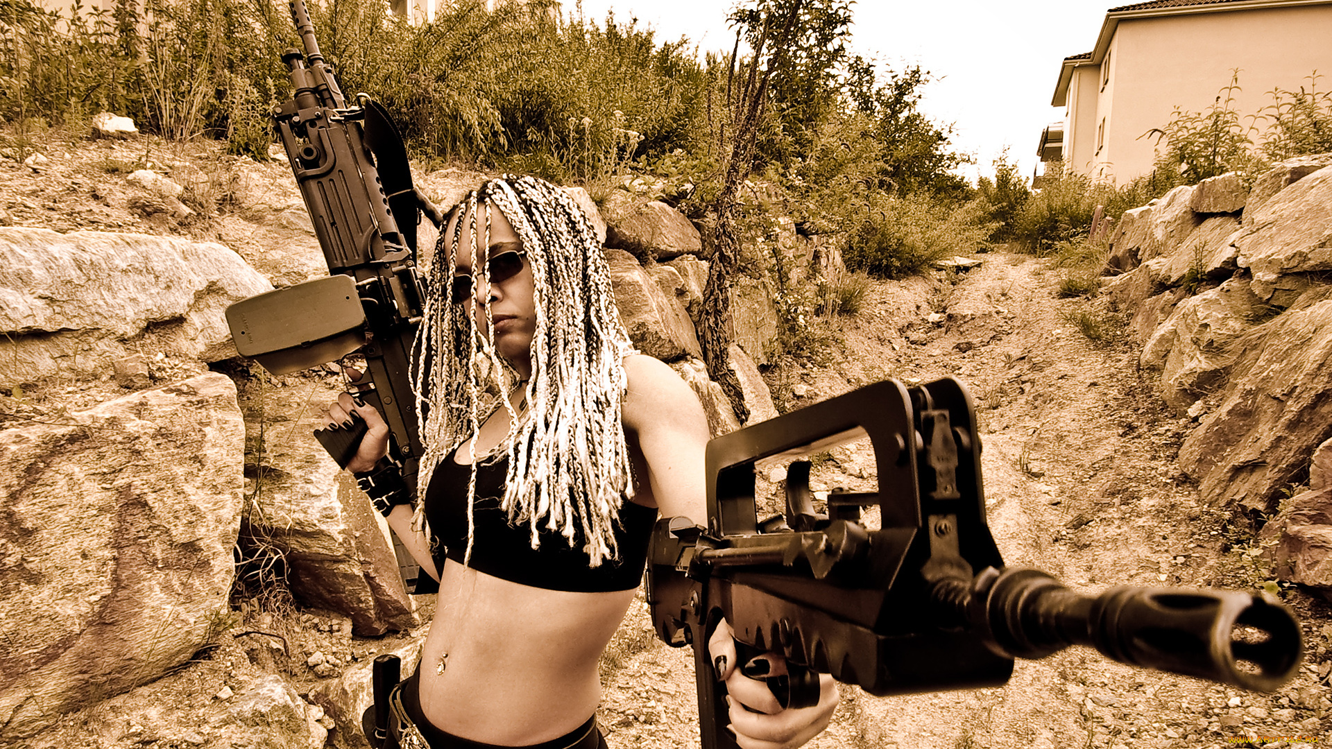 -Unsort, Девушки, с, оружием, девушки, unsort, оружием, камни, очки