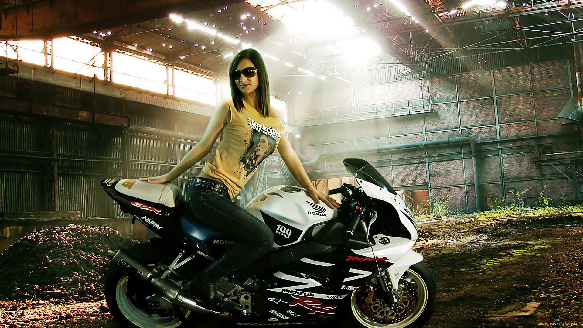 мотоциклы, мото, девушкой, очки