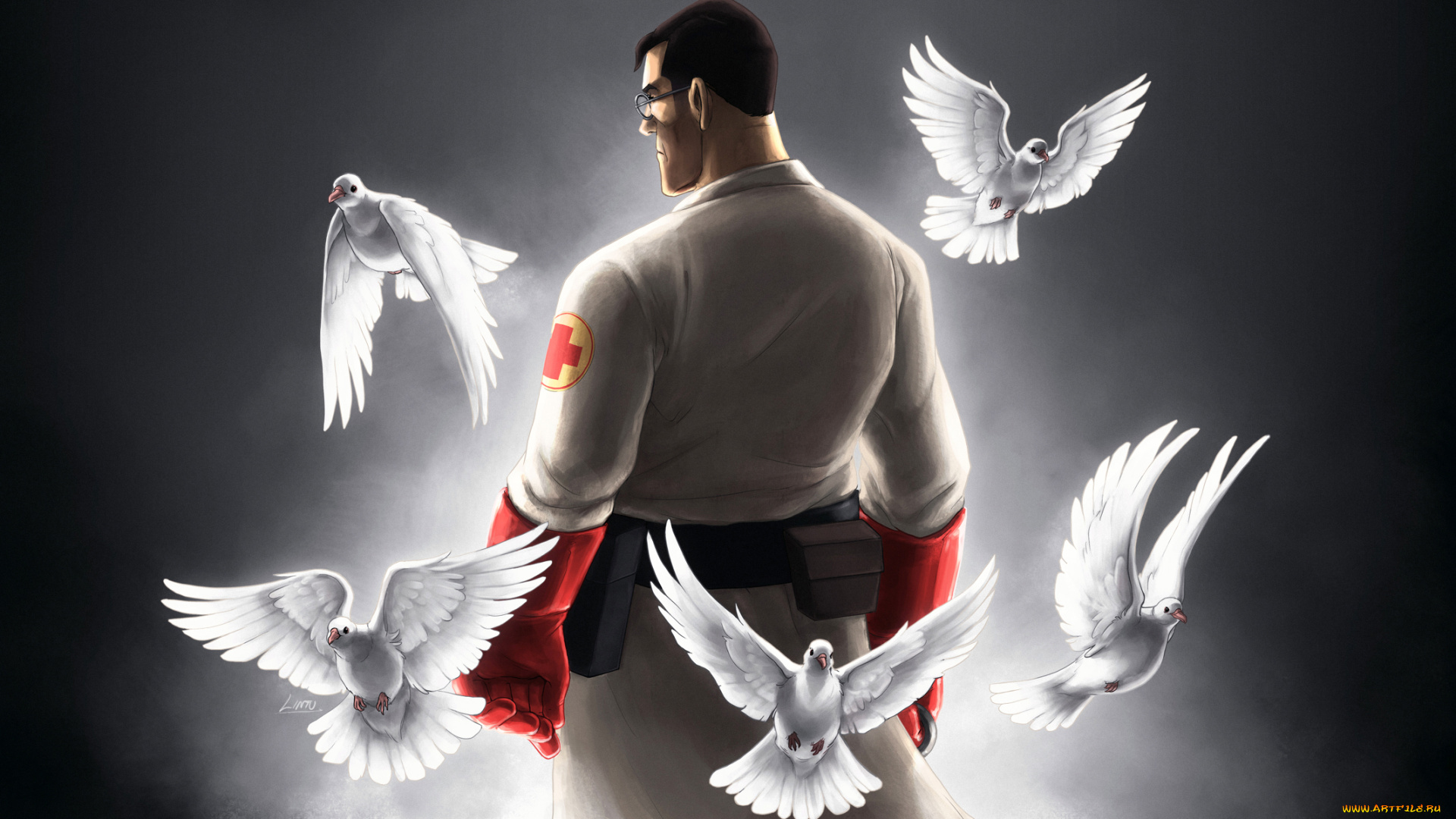 рисованные, люди, голуби, очки, врач