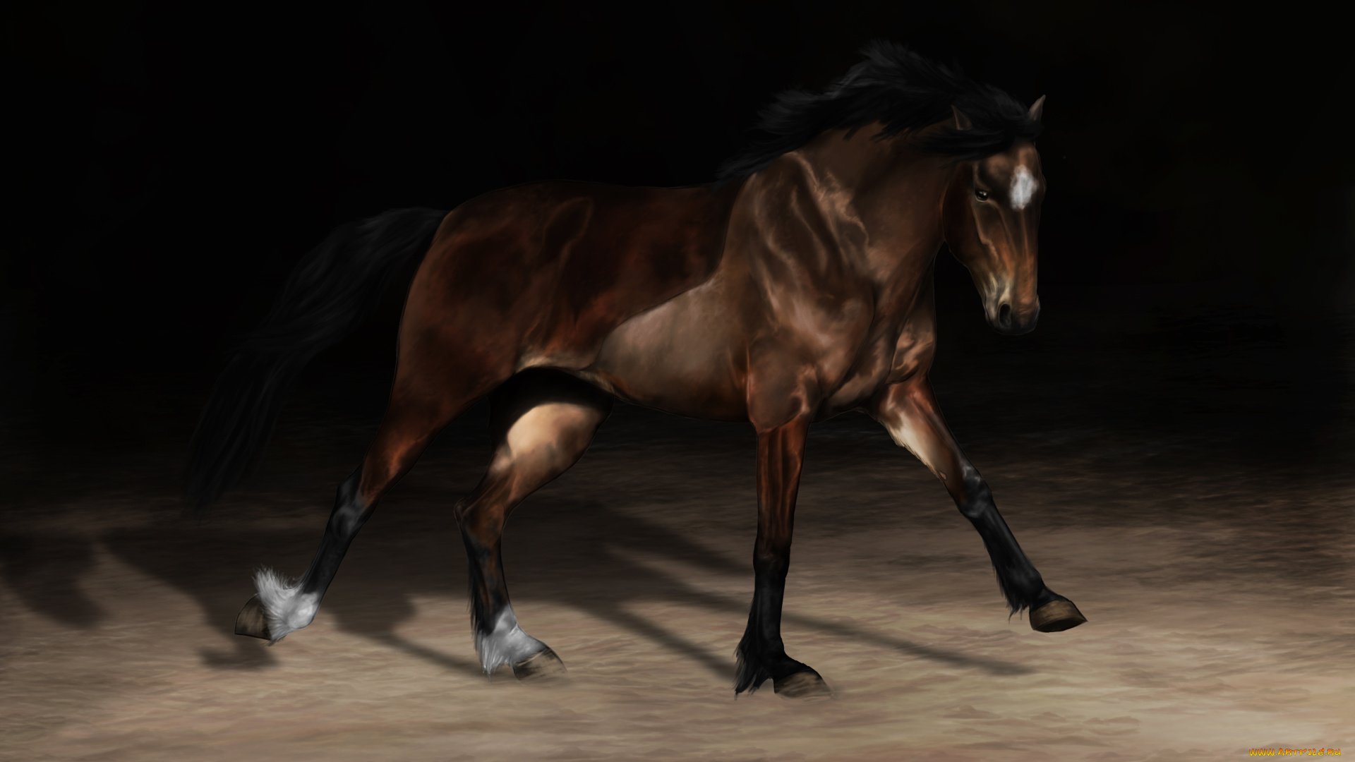 рисованные, животные, лошади, лошадь