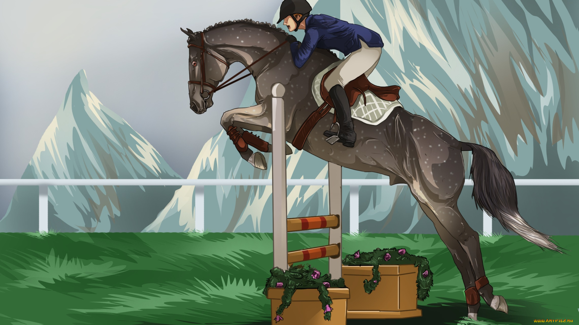 рисованные, животные, лошади, лошадь, всадник