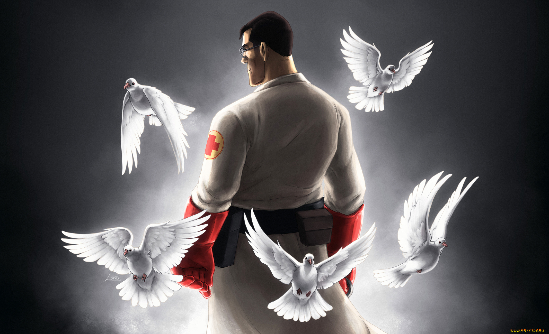 рисованные, люди, голуби, очки, врач