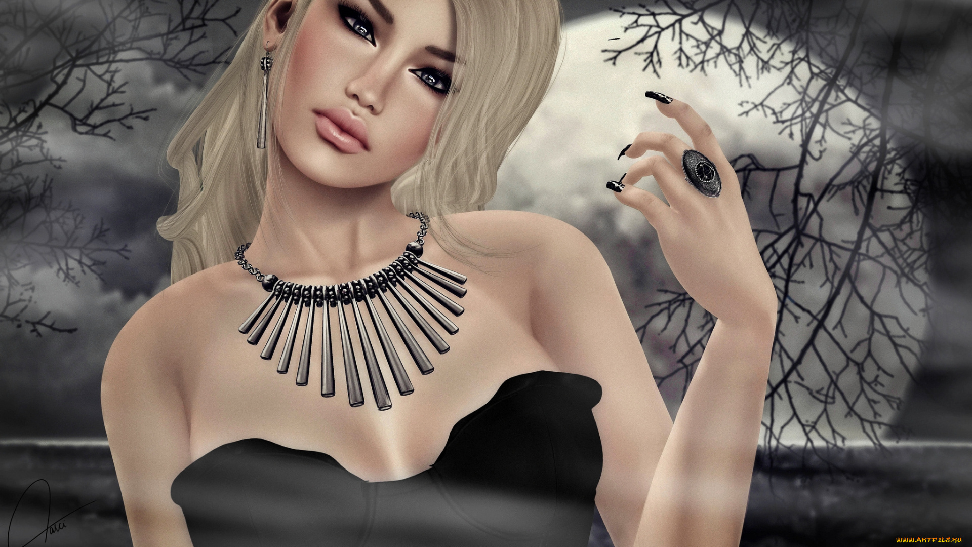 3д, графика, портрет, , portraits, луна, блондинка